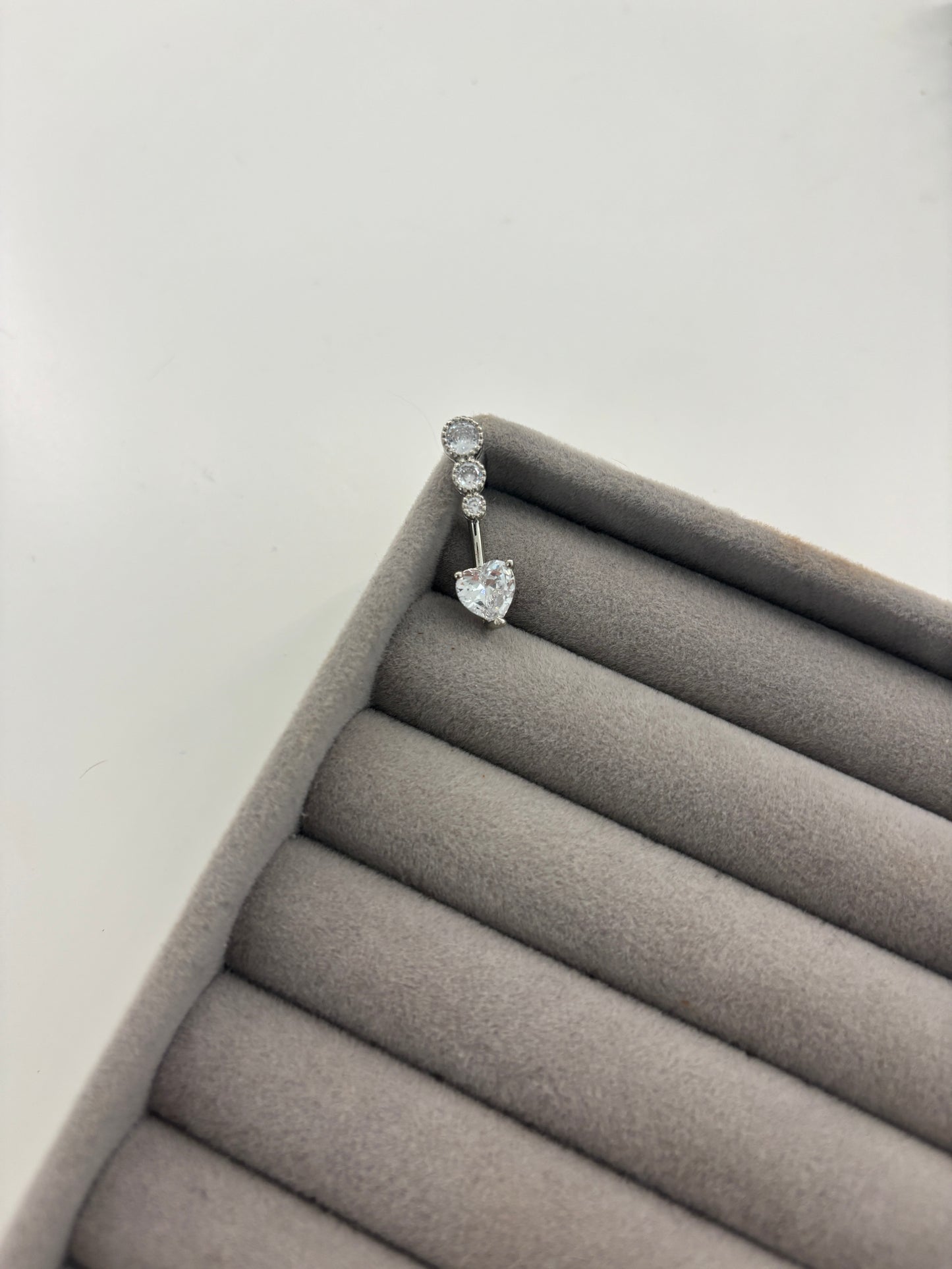 Silver heart drop belly bar