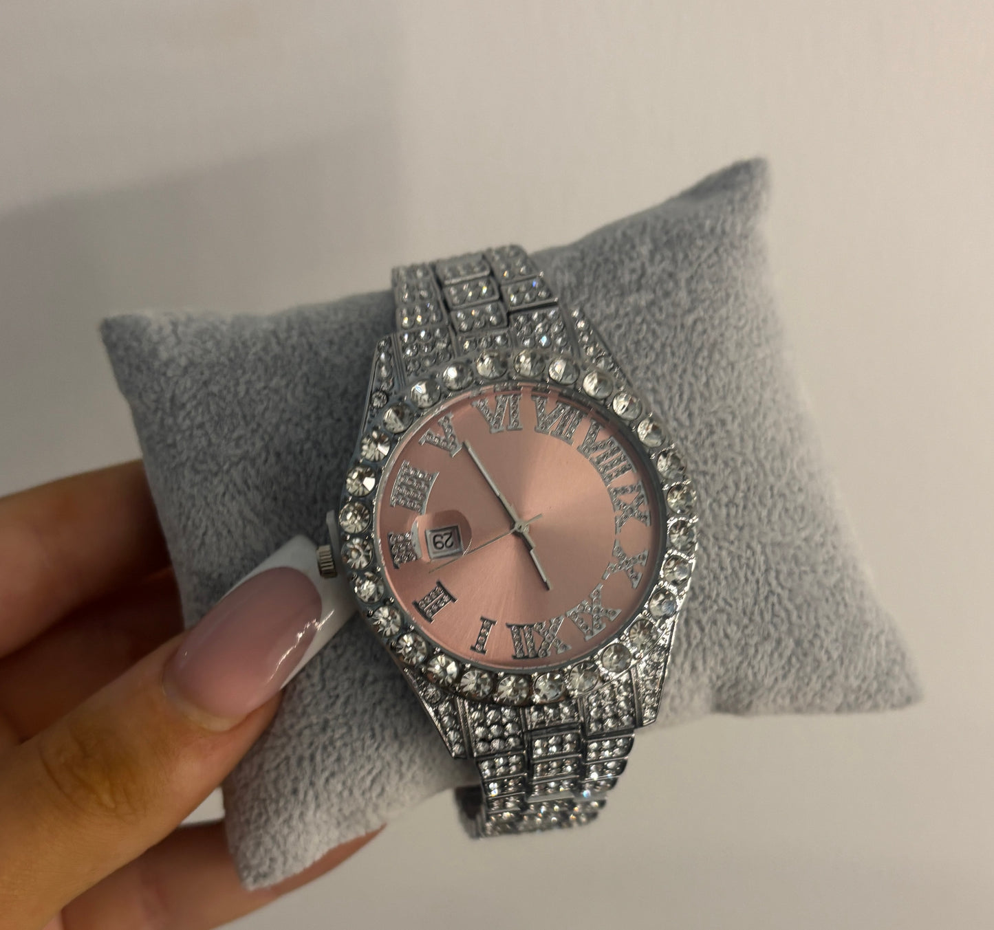 pink chunky bling watch